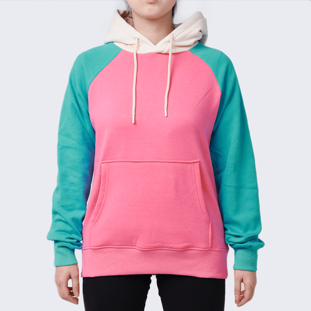 Pink Turquoise Cream Color Block Human Hoodie