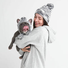 Knit Pom Pom Dog Beanie Hat - Salt and Pepper