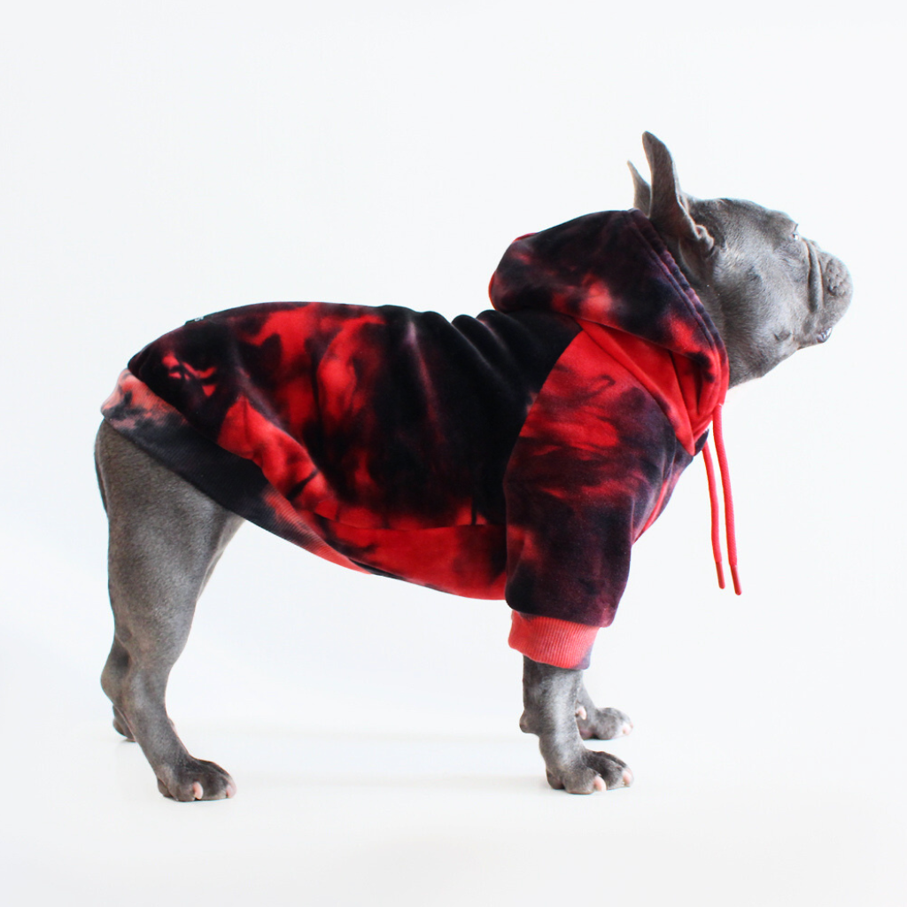 Velvet Dog Hoodie - Red & Black