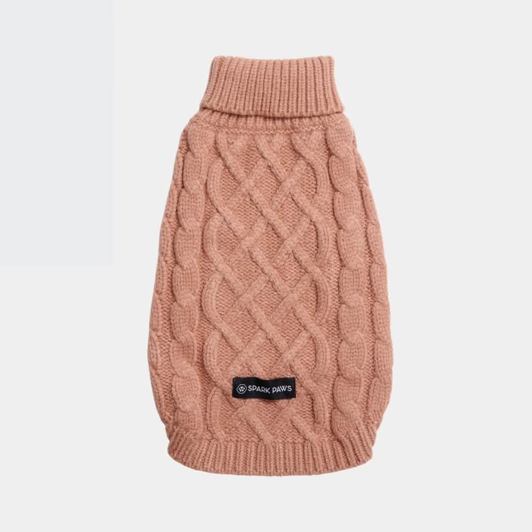 Cable Knit Dog Sweater - Brown
