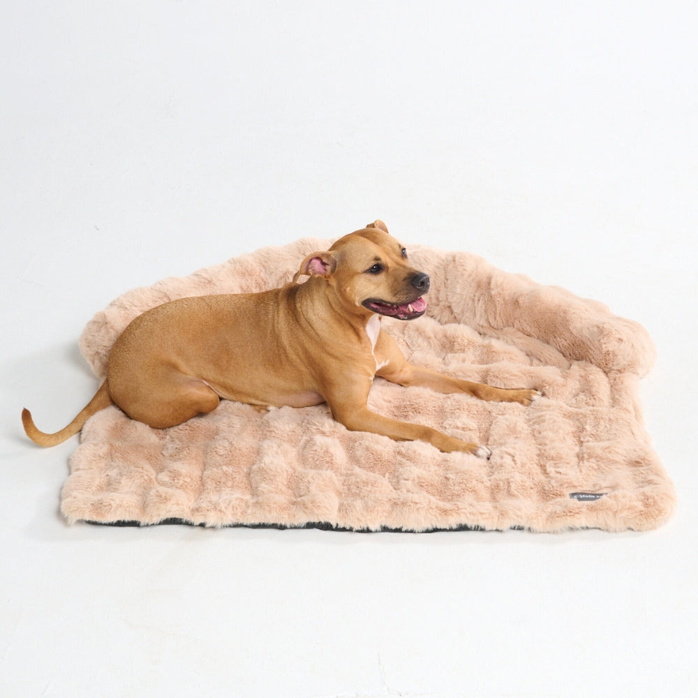 Calming Fluffy Couch Cover Dog Bed - Beige