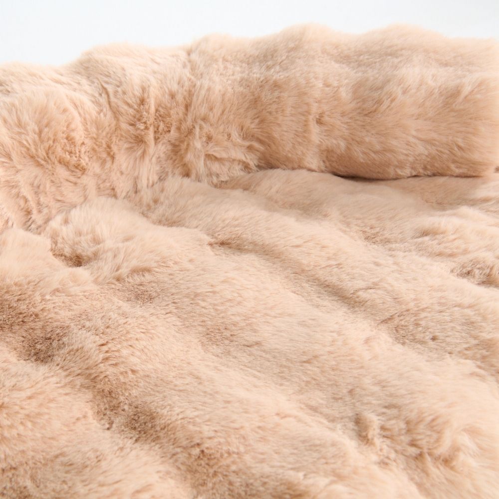 Calming Fluffy Couch Cover Dog Bed - Beige