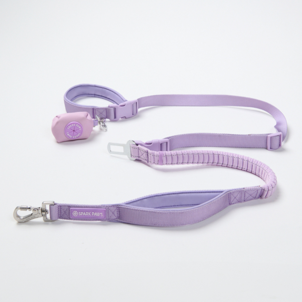 Multipurpose Seatbelt Handsfree Leash & Poop Bag Holder Set - Lilac