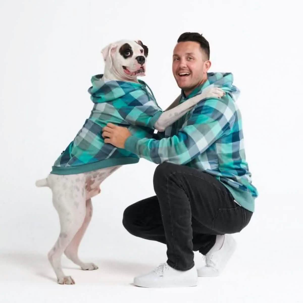 Velvet Dog Hoodie - Turquoise Checkered